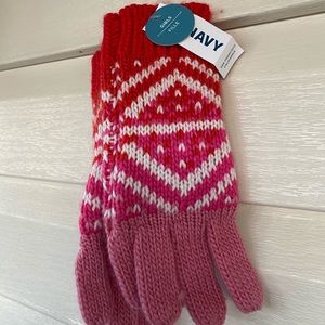 Old Navy Pink Red and White Printed Girls Gloves Size S/M